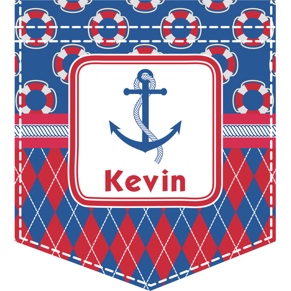 Custom Buoy & Argyle Print Iron On Faux Pocket (Personalized)