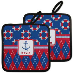 Buoy & Argyle Print Pot Holders - Set of 2 w/ Name or Text