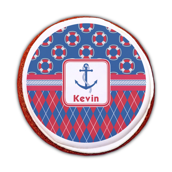 Buoy & Argyle Print Printed Icing Circle - Medium - On Cookie