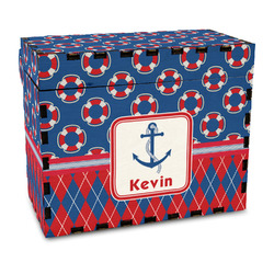 Buoy & Argyle Print Wood Recipe Box - Full Color Print (Personalized)