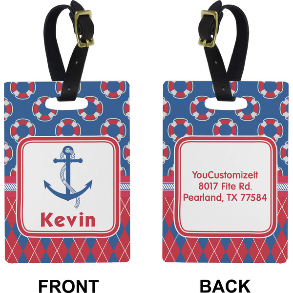 Buoy & Argyle Print Rectangle Luggage Tag (Front + Back)