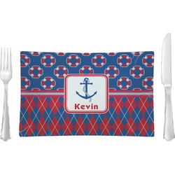 Buoy & Argyle Print Rectangular Glass Lunch / Dinner Plate - Single or Set (Personalized)