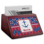 Buoy & Argyle Print Red Mahogany Business Card Holder (Personalized)