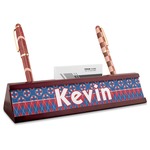 Buoy & Argyle Print Red Mahogany Nameplate with Business Card Holder (Personalized)