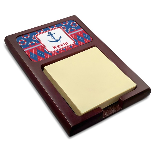Custom Buoy & Argyle Print Red Mahogany Sticky Note Holder (Personalized)