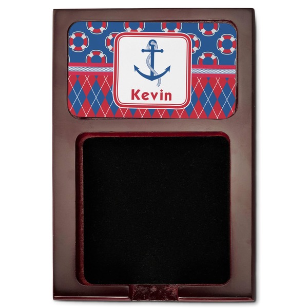 Buoy & Argyle Print Red Mahogany Sticky Note Holder - Flat