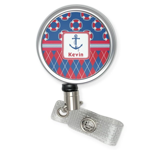 Custom Buoy & Argyle Print Retractable Badge Reel (Personalized)