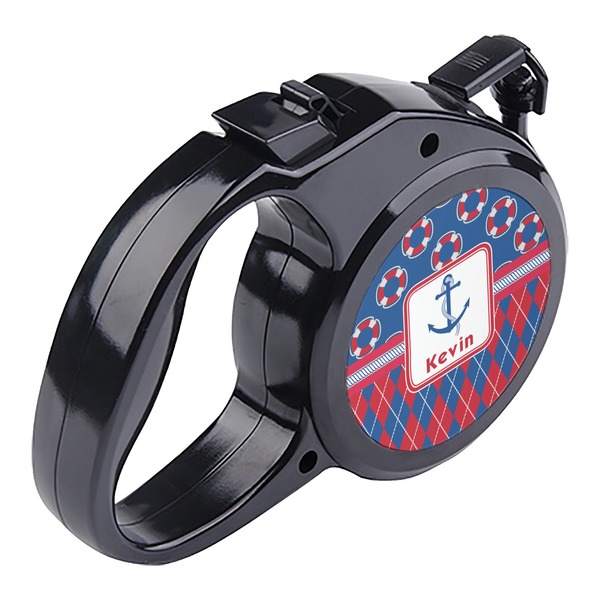 Buoy & Argyle Print Retractable Dog Leash - Angle
