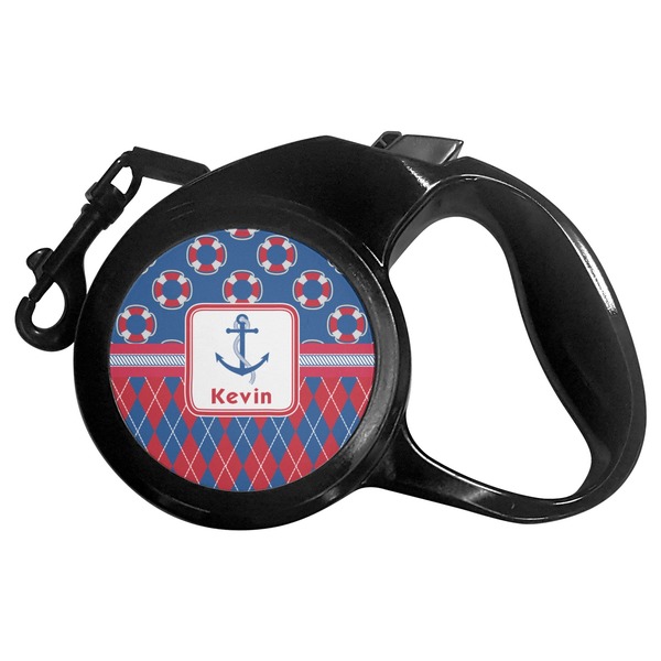 Custom Buoy & Argyle Print Retractable Dog Leash - Small (Personalized)