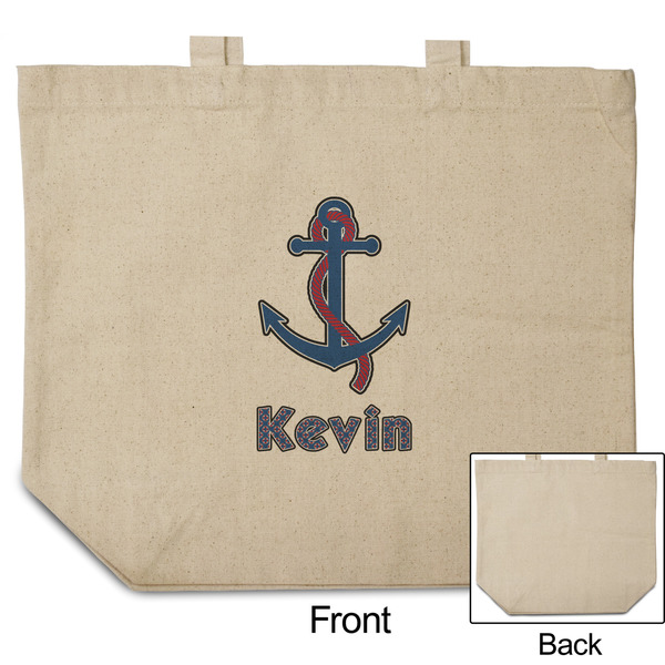 Buoy & Argyle Print Reusable Cotton Grocery Bag - Front & Back View