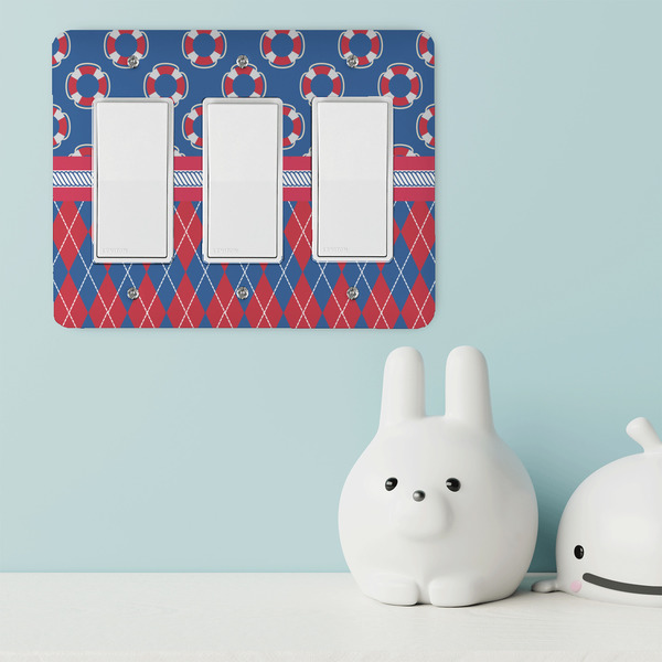 Buoy & Argyle Print Rocker Light Switch Covers - Triple - IN CONTEXT