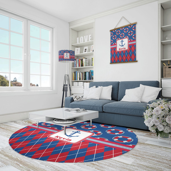 Buoy & Argyle Print Round Area Rug - IN CONTEXT