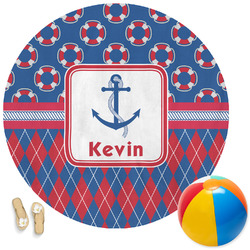 Buoy & Argyle Print Round Beach Towel (Personalized)