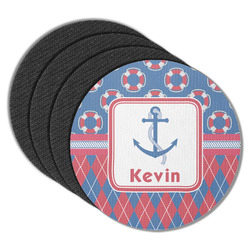 Buoy & Argyle Print Round Rubber Backed Coasters - Set of 4 (Personalized)