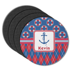 Buoy & Argyle Print Round Rubber Backed Coasters - Set of 4 (Personalized)