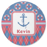 Buoy & Argyle Print Round Rubber Backed Coaster (Personalized)