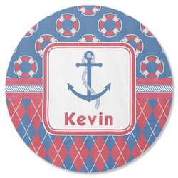 Buoy & Argyle Print Round Rubber Backed Coaster (Personalized)