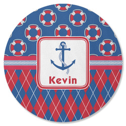 Buoy & Argyle Print Round Rubber Backed Coaster (Personalized)