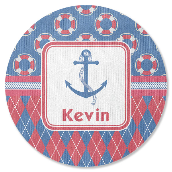 Custom Buoy & Argyle Print Round Rubber Backed Coaster (Personalized)