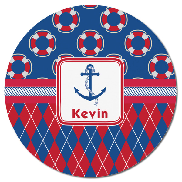 Buoy & Argyle Print Round Fridge Magnet - FRONT