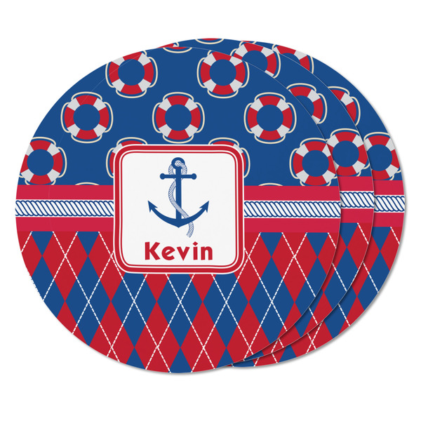 Buoy & Argyle Print Round Fridge Magnet - THREE