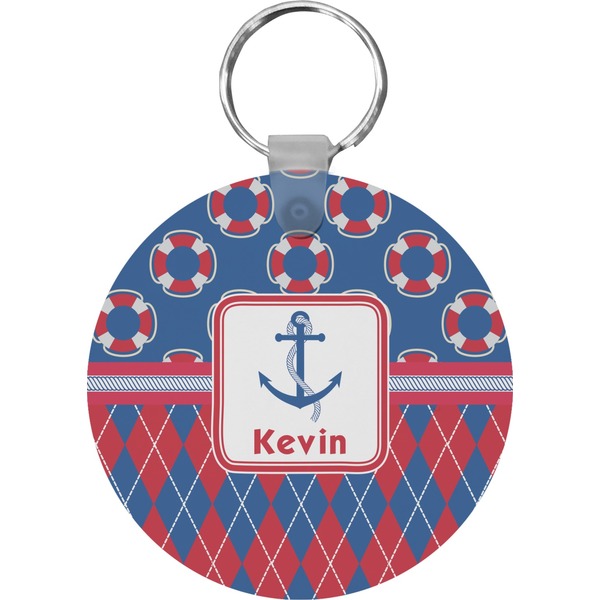 Buoy & Argyle Print Round Keychain (Personalized)