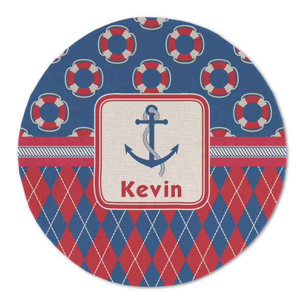 Buoy & Argyle Print Round Linen Placemats - FRONT (Double Sided)