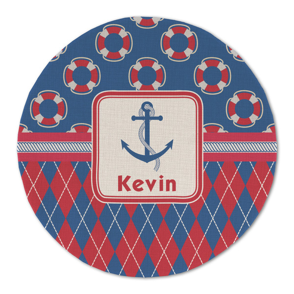 Custom Buoy & Argyle Print Round Linen Placemat - Single Sided (Personalized)