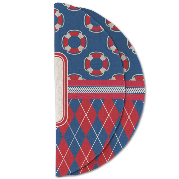Buoy & Argyle Print Round Linen Placemats - HALF FOLDED (double sided)