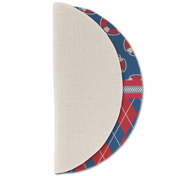 Buoy & Argyle Print Round Linen Placemats - HALF FOLDED (single sided)