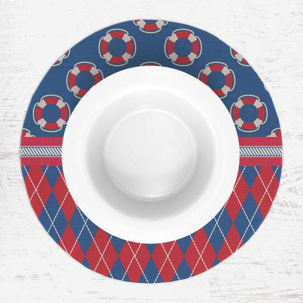 Buoy & Argyle Print Round Linen Placemats - LIFESTYLE (single)