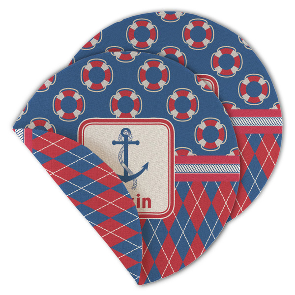 Custom Buoy & Argyle Print Round Linen Placemat - Double Sided - Set of 4 (Personalized)