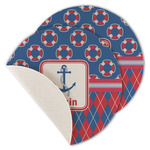 Buoy & Argyle Print Round Linen Placemat - Single Sided - Set of 4 (Personalized)
