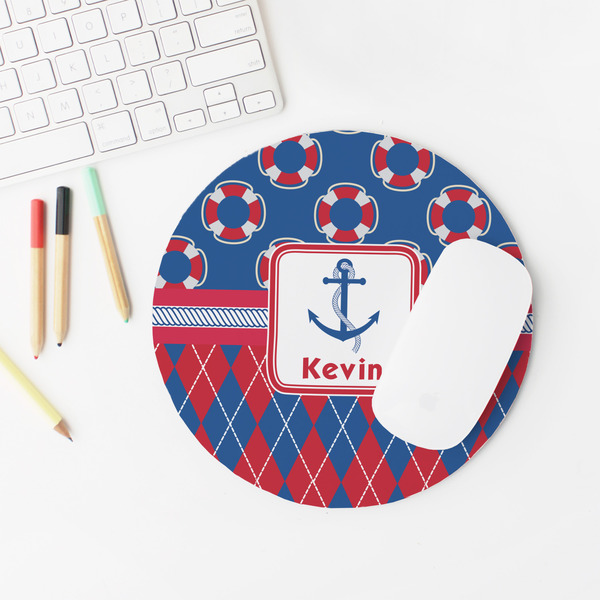 Buoy & Argyle Print Round Mousepad - LIFESTYLE 2