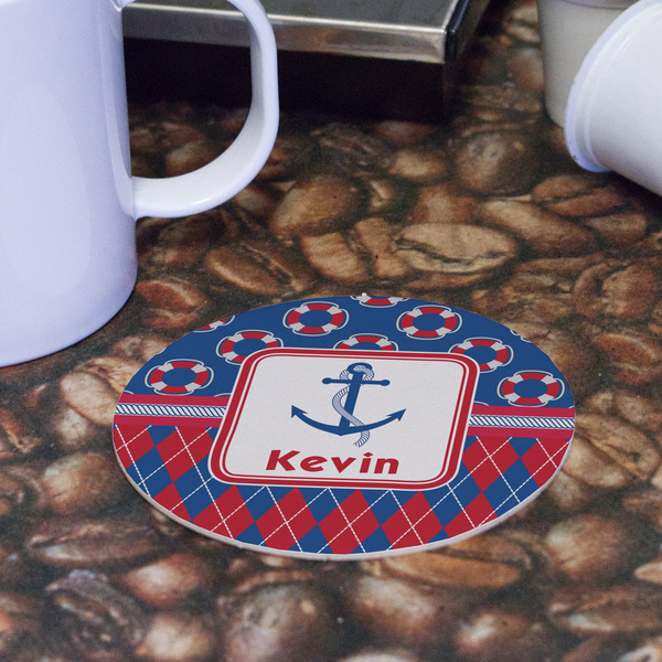 Buoy & Argyle Print Round Paper Coaster - Front