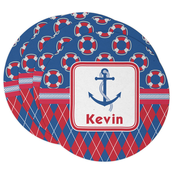 Custom Buoy & Argyle Print Round Paper Coasters w/ Name or Text