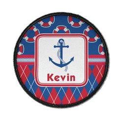 Buoy & Argyle Print Iron On Round Patch w/ Name or Text