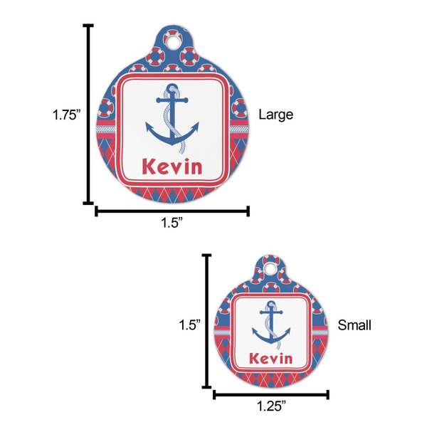 Buoy & Argyle Print Round Pet ID Tag - Large - Comparison Scale