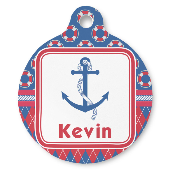 Custom Buoy & Argyle Print Round Pet ID Tag (Personalized)