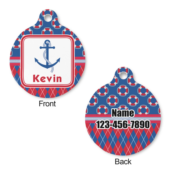 Buoy & Argyle Print Round Pet Tag - Front & Back