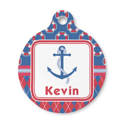 Buoy & Argyle Print Round Pet ID Tag - Small (Personalized)
