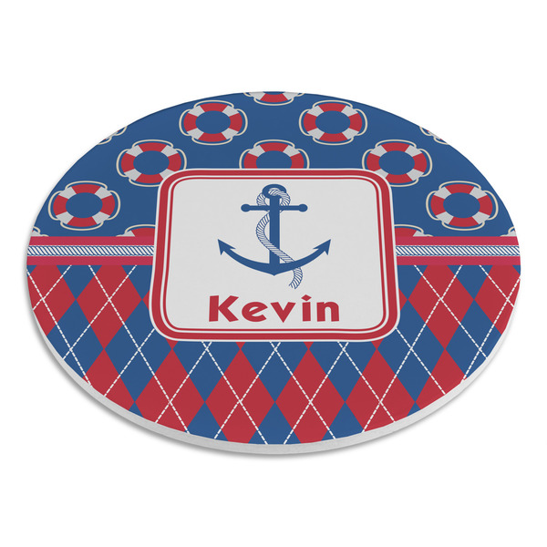 Buoy & Argyle Print Round Stone Trivet - Angle View
