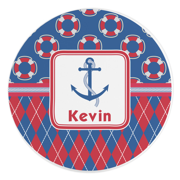 Custom Buoy & Argyle Print Round Stone Trivet (Personalized)