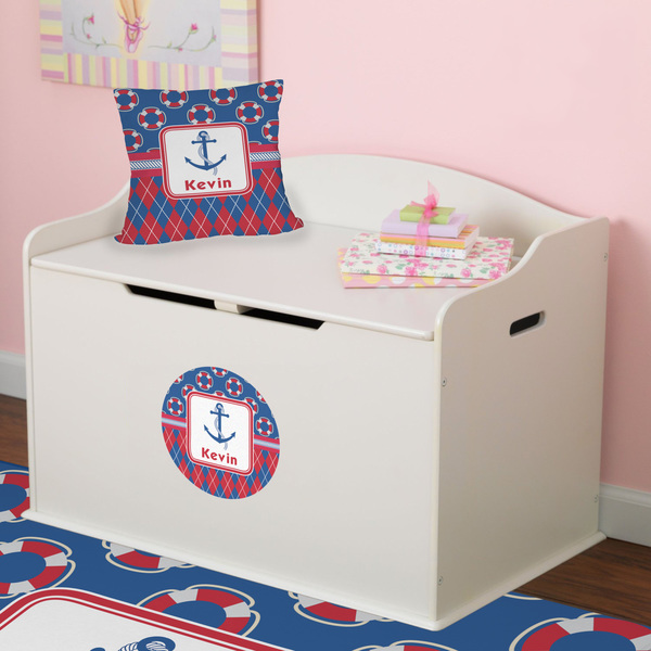 Buoy & Argyle Print Round Wall Decal on Toy Chest
