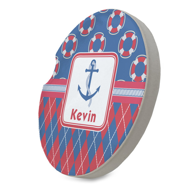 Buoy & Argyle Print Sandstone Car Coaster - STANDING ANGLE