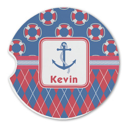 Buoy & Argyle Print Sandstone Car Coaster - Single (Personalized)