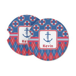 Buoy & Argyle Print Sandstone Car Coasters (Personalized)