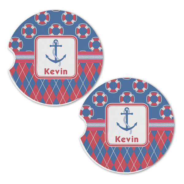 Buoy & Argyle Print Sandstone Car Coasters - Set of 2