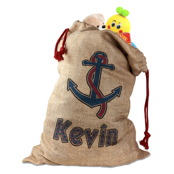 Buoy & Argyle Print Santa Bag - Front (stuffed w toys) PARENT