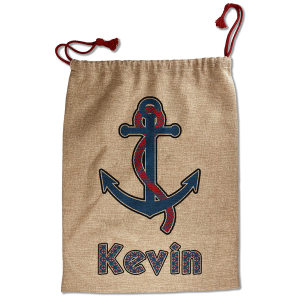 Custom Buoy & Argyle Print Santa Sack - Front (Personalized)